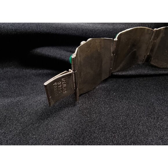 Vintage Taxco Signed Sterling Silver Bracelet With Green Onyx Stones 925 - Picture 5 of 5